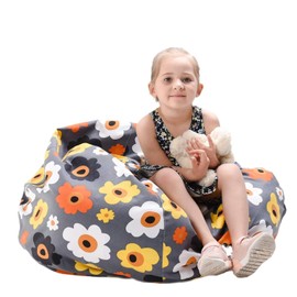 Bag Toy Storage, Bean Bag Seat Cushion, Soft, Toy Storage Bag, Plush Bean Bag Cushion, Comfortable, Durable, Toy Storage Bag (Small Grey Flowers, 24 inches)