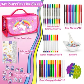 Unicorn Gifts Washable Markers Set 56Pcs Art Supplies for Girls Ages 8-12 Kids Coloring Stuff Arts and Crafts Sets Drawing Kit Christmas Birthday Presents for 4 5 6 7 8 Year Old Girl