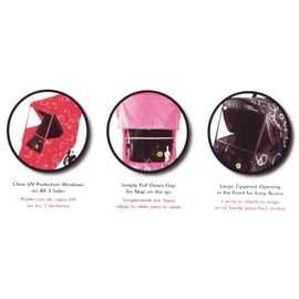 Hippo Collection Universal Deluxe Printed Circles Fabric Stroller Weather Shield, with UV-Protection, Large Zippered Window, Accessories Compartment (Pink White Deluxe)