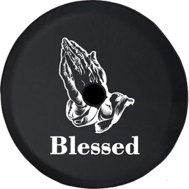 Funny Spare Tire Wheel Cover for Camper SUV Trailer Truck RV JP Thick PVC Leather | Blessed Praying Hands of The Lord God Black 32 Inch with Backup Camera Hole