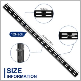 MorningRo 12 Pack Dual Track Upright Wall Shelving System 47 Inch Shelf Bracket Twin Slot Shelf Rail Twin Track Upright Heavy Duty Support System for Pantries, Linen Closets, Laundry Rooms(Black)