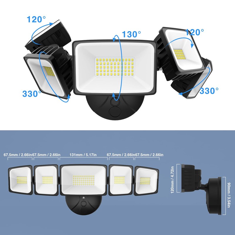 SZPOWER 120W Outdoor LED Flood Light, 5 Heads Exterior Security