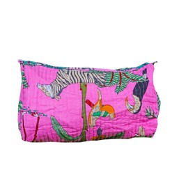 Generic Pieces Indian Handmade Cotton Quilted Handmade Floral Hand Block Print Toiletry Bag,Cosmetic Pouch Bag Makeup Bag For Women (1, Pink Printed), 85485