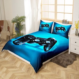 Loussiesd Gamer Duvet Cover for Boys Girls,Game Bedding Set Single,Kids Video Game Gamepad Comforter Cover Game Controller Bedspread Teens Bedroom Decor,1 Duvet Cover with 1 Pillowcase No Comforter