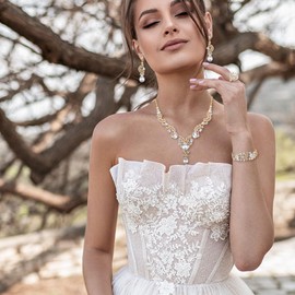 EVER FAITH Wedding Rhinestone Jewelry Sets for Brides, Crystal Bridal Floral Wave Teardrop Necklace Dangle Earrings Bracelet Ring Set Clear Gold-Tone