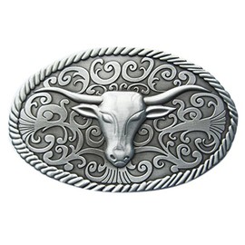 Urban Backwoods Longhorn I Belt Buckle for Interchangeable Belt Buckle, silver