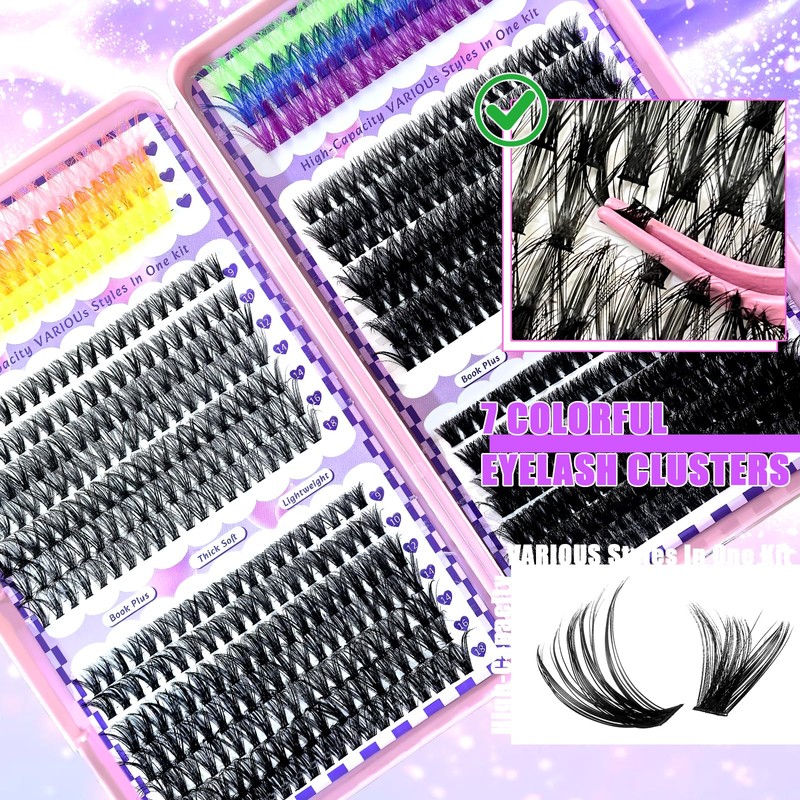 680 Pcs Lash Clusters Kit, 28 Rows Mixed Black and