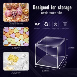 Hldgras 40 Pack 2.2 x 2.2 x 1.8 Inches Acrylic Containers Clear Box with Lids for Display Acrylic Gift Box & Clear Multi Purpose Organizer Candy Storage for Cosmetics, Makeup, Jewelry, Party Favor