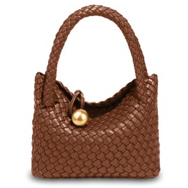 KaloKalo Small Woven Handbag Women Top-Handle Hobo Bag Purse Vegan Leather Luxurious Soft Casual Classic Fashion Shoulder Crossbody Bags Clutch with Gold Ball Clasp Gift for Her (Chestnut Brown)
