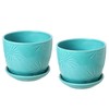 MyGift Aqua Sunburst Design Ceramic Flower Planter Pots, Decorative Plant