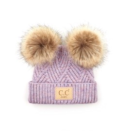 Funky Junque Baby Girl Winter Hat Double Pom Pom Beanie for Baby Soft Warm Knit Cap Fits Infants 0-12 Months