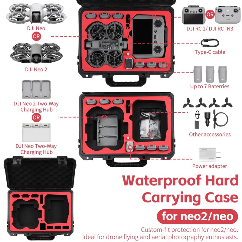 Drogear Waterproof Hard Carrying Case for DJI Neo 2/Neo 1