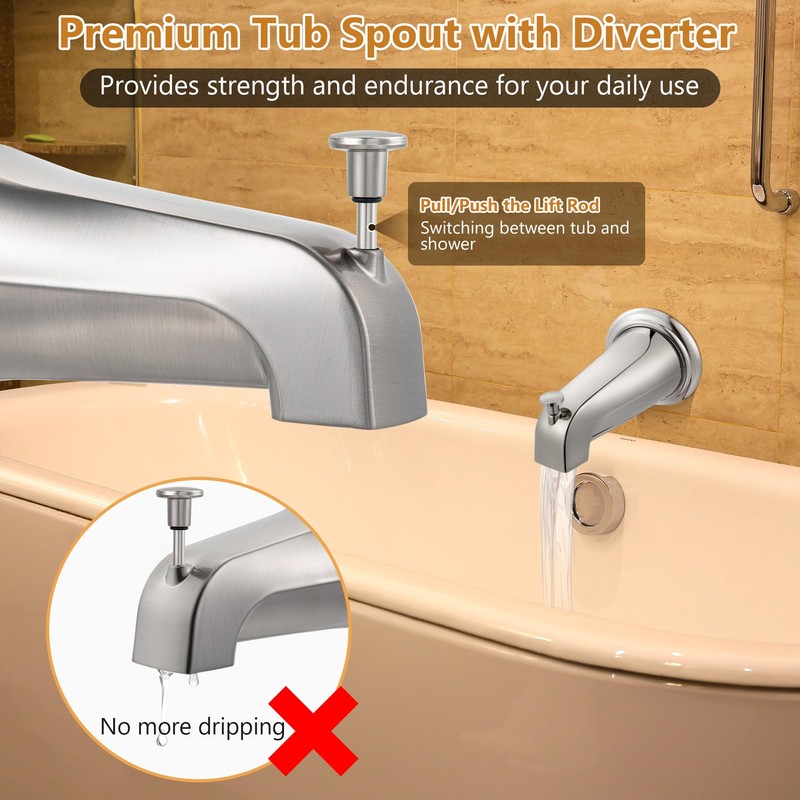 Dreyoo Tub Spout (Universal Fits 1/2" Copper Pipe, 1/2" IPS