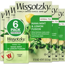 Wissotzky Nana Mint & Lemon Fusion Herbal Tea (6 Pack -120 Tea Bags) | Invigorating Blend | Caffeine Free Tea | Digestive Support