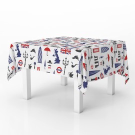 Xtremepads England London UK Pattern Pattern - Rectangle Oblong Linen Tablecloth, 60" x 102" inches Washable Decorative Table Cloth