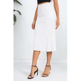 Urban CoCo Women's Stretch Office Fishtail Pencil Skirt High Waist Bodycon Midi Skirt with Slit, White, X-Large