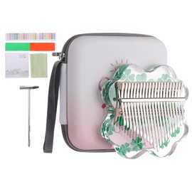 MECCANIXITY 21 Keys Thumb Piano,Transparent Four-Leaf Portable Finger Piano with Carry Box Musical Note Stickers Tuning Hammer Cleaning Cloth Gift