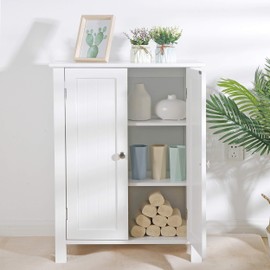 Saicool Bathroom Floor Storage Cabinet,Modern Wooden Storage Organizer Unit, 3-Tier Freestanding Console Table w/Adjustable Shelves,Bathroom,Living Room Furniture Home Decor, White