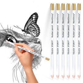 6 Pcs Highlight Eraser Pencil for Artists Professional Drawing Erasers, Pencil Erasers for Artists Drawing Supplies Set Wooden Sketch Eraser Pen for Sketching Portrait Revise Details