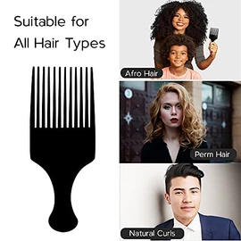 Boorika Peine de púa afro para mujeres y hombres, 7.5 pulgadas, suave y resistente, dientes anchos para desenredar y peinar, paquete de 2
