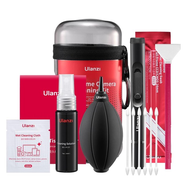 ULANZI 26 Piece Camera Cleaning Set, Lens Cleaning Set with Full Format Sensor Cleaning Brush, Cleaning Solution, Air Blower, Microfibre Cleaning Cloth, Cleaning Pen Lens, Wet Cleaning Cloth