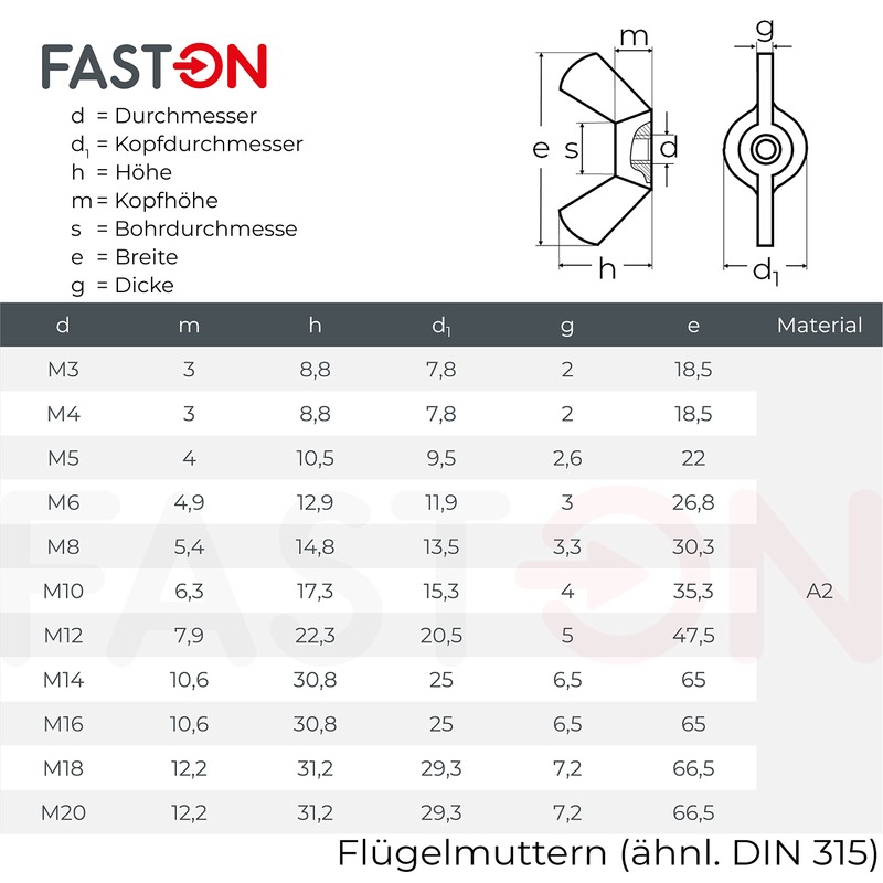 FASTON Wing Nuts M8 American Shape Stainless Steel A2 V2A