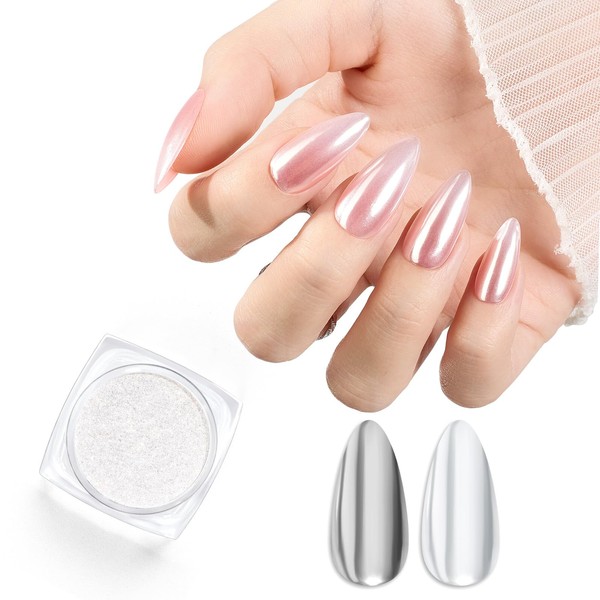 beetles Gel Polish Chrome Nail Powder for Gel Nails, 1g Glazed Silver Nail Powder Mirror Effect Nail Manicure Holographic Pigment for Nail Art Design Gift for Girls Women DIY Salon