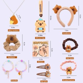 Mangpung Capybara Gifts,Kawaii Capybara Hair Accessories Gift Set Include Cute Capybara Hair Clips,Headband, Hair Band, Hair Ties, Purse, Stickers, Necklace, Bracelet