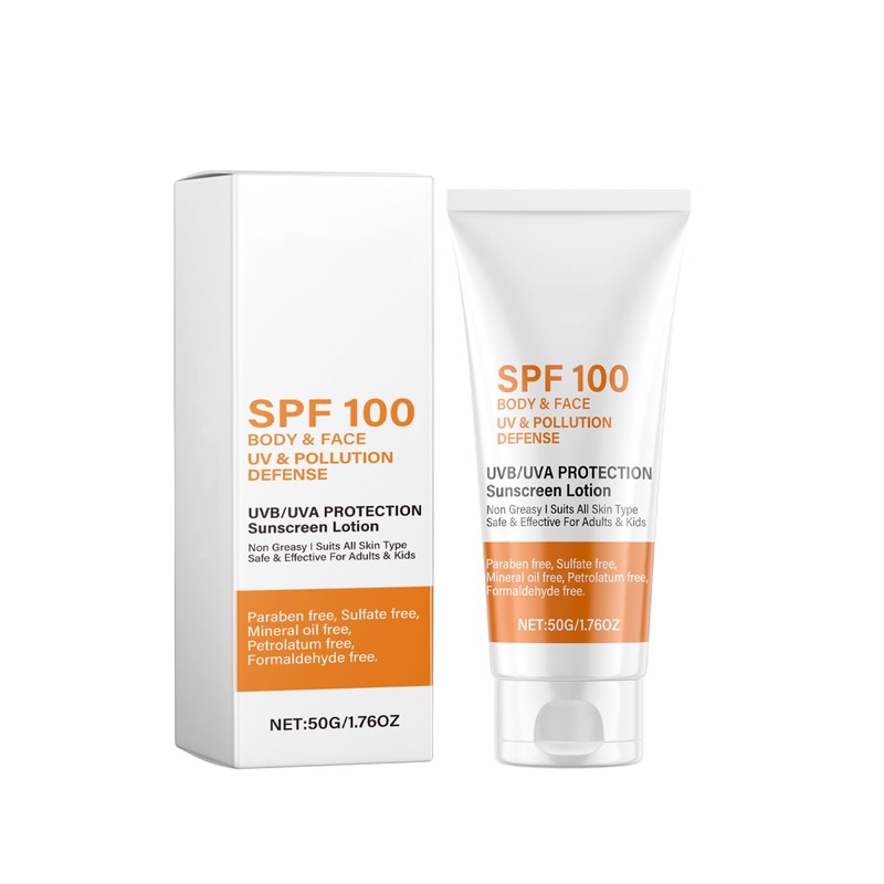 Protector solar en loción SPF alto, resistente al agua, sin