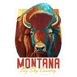 Lantern Press Sticker Montana, Big Sky Country, Bison, Vivid, Die Cut Vinyl, (Waterproof Decal for Cars, Water Bottles, Laptops, Coolers), Small