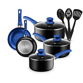 Chef's Star Pots And Pans Set Kitchen Cookware Sets Nonstick Aluminum Cooking Essentials 11 Pieces Blue