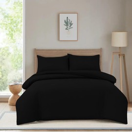 Hadi London Microfibre Duvet Cover Set Single Double King Soft Breathable Brushed Bedding Set Quilt Cover with 2 Matching Pillowcase (Black, Single)