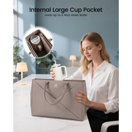 LOVEVOOK Laptop Tote Bag for Women with Large Cup Holder, 15.6 Inch PU Leather Work Bag Teacher Tote Bag, Waterproof Computer Bags Business Office Briefcase Handbag