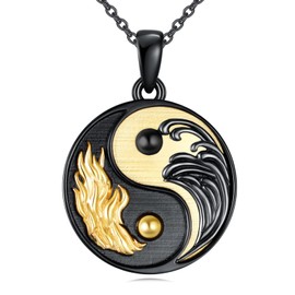 AXELUNA Yin Yang Necklace 925 Silver Black and Gold Ocean Wave Necklace Yin Yang Pendant Jewellery Gifts for Women Men, Regular, Sterling Silver, No Gemstone