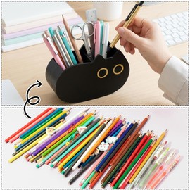 MALLMALL6 Black Cat Pencil Holder - Back to School Wooden Pen Holder, 2 Compartments Kitten Shaped Caddy Case Gifts for Kid Students Pet Lover, Desktop Storage Organizer for Classroom Office Decor