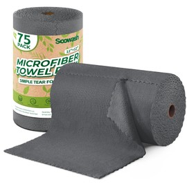 SOOWASH Microfiber Cleaning Cloths Roll, 75 Pack Tear Away Microfiber Towels Roll, 12" x 12" Lint Free Rags, Reusable Cleaning Cloths, Washable, Scratch Free,Ultra Absorbent Dish Rags(Dark Grey)