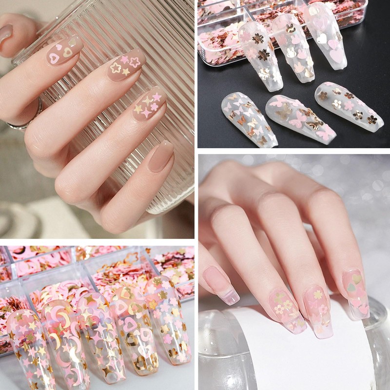 Nail Hologram 2 Boxes Butterfly Heart Flower Star Moon Nail