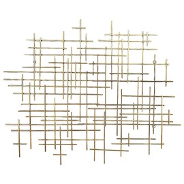 Bellaa 27079 Metal Wall Art Geometric Abstract Modern Cross 37 Inch Light Gold (Light Golden 27079)