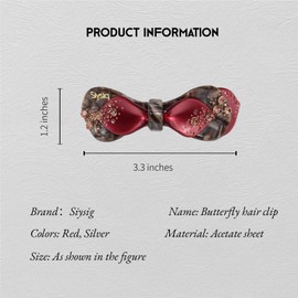 siysig Acetate Rhinestone Bow Hair Clip for Women - Sparkly Elegant Hair Accessory for Wedding, Party, Everyday Wear(red)
