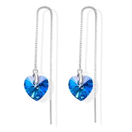 Heart Earrings for Women Long Heart Drop Dangle Earrings Ocean Heart Earrings Blue Crystal Long Chain Threader Earrings Jewelry Gifts