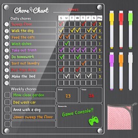 Acrylic Magnetic Chore Chart for Kids,Chores Chart for Fridge Refrigerator,Dry Erase Behavior Chore Chart for Multiple Kids,Responsibility Reward Chart for Kids Teens Adults Family,11.5"x15" (1 Pack)