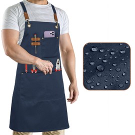 RUVANTI Work Aprons for Men, Oil & Water Repellent, PolyCotton Cross Back Aprons for Women with Pockets, Adjustable up to XXL, Chef Aprons for Cooking, Grilling, Welding, Woodworking - Blue Aprons