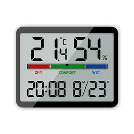Digitales Thermo-Hygrometer, Ultra Thin Digital Temperatur Feuchte Meter Multifunktions Magnetic Design Großer Bildschirm Elektronische Wecker Thermometer (Schwarz)