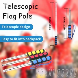 Telescopic Flag Pole, Handheld Telescopic Pole, Extendable Flag Pole Telescopic Flag Pole Festival, Portable Flag Pole for Tour Guide Teaching (blue+red+yellow)
