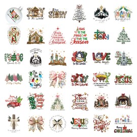 Christmas Nativity Stickers for Crafts Nativity Mason Jar Decals Transfers Rub on UV Christmas Jesus Christian Manger Scene Stickers for Ball Glass Water Bottle Cup Wood Decor(christ35)