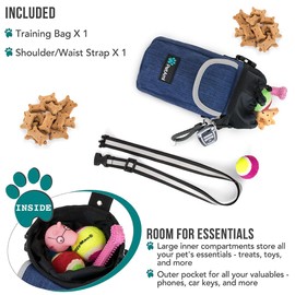 PetAmi Dog Treat Pouch, Large Pet Training Treat Pouch with Pocket, Dog Trainer Essentials Supply Holder with Poop Bag Dispenser, Training Bag for Kibbles Toys, 3 Ways to Wear (Navy)