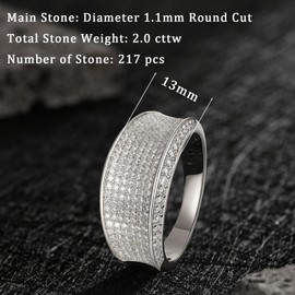 SweetJew Mens Moissanite Wedding Band 925 Sterling Silver 2ct D Color VVS1 Clarity 217 Round Cut Lab Created Stone Promise Ring Engagement Band Gift for Him Size 7-14, Stone, Moissanite