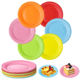 Surflyee 60 Pack Coloured Paper Plates, Birthday Plate, 7 Inch Paper Party Plates for Dinner and Dessert, Use for Wedding Birthday Picnic DIY (Round Edges)