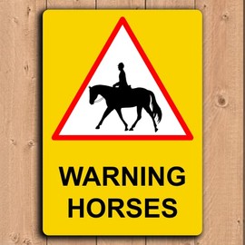 Warning Horses Safety Sign Aluminium Rustproof Livery Yard Riding school. Stable door