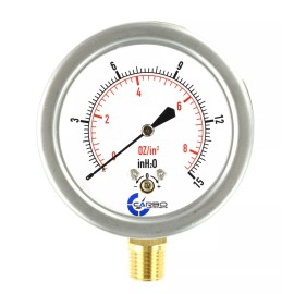 CARBO INSTRUMENTS 2-1/2" Capsule Gauge 0-8oz/0-15in H2O Range 1/4" NPT Low Mnt, Adjustable Zero